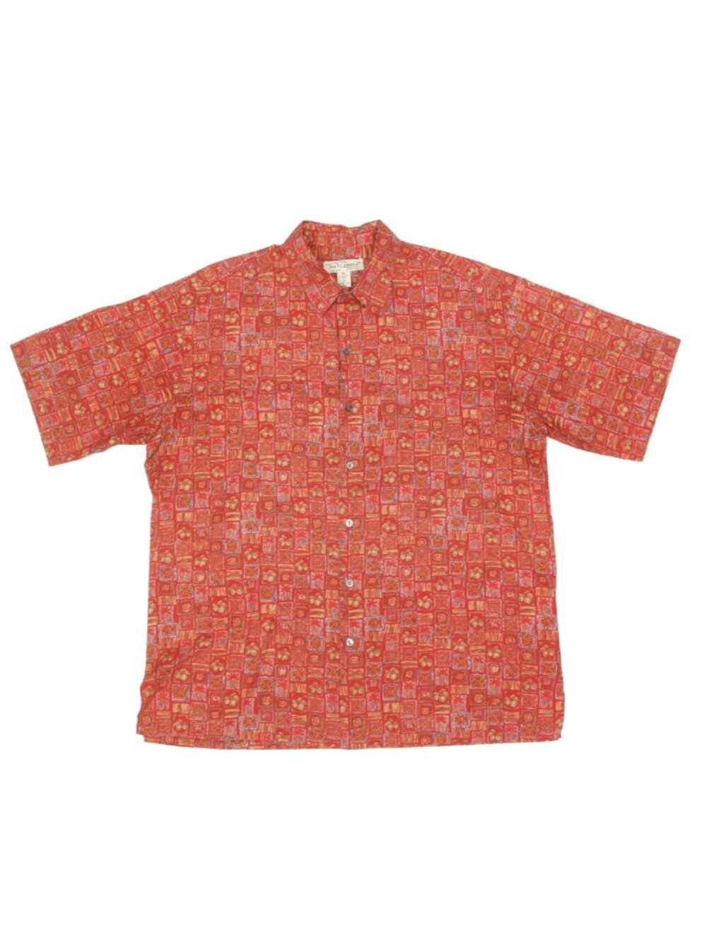 Tori Richard Hawaiian Shirt Mens Red Floral Checker Lawn Casual Button sz L /237